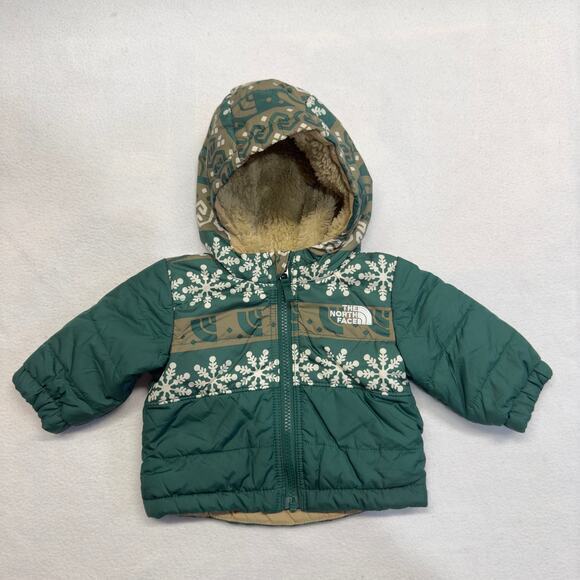 The North Face Baby 0-3M Reversible Mount Chimbo Full-Zip Hooded Jacket Green - Picture 2 of 9